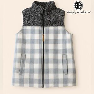 Simply Southern Plaid Vest with Sherpa Collar Gray and White Small